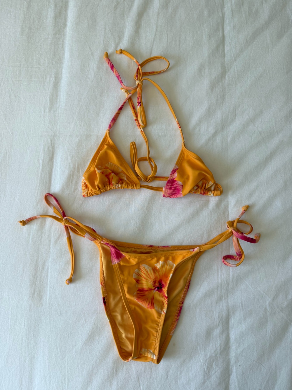 Women orange flower bikini set